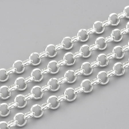 304 Stainless Steel Chains Belcher Chain Unwelded with Spool Silver color Plated 5x1.5mm about 32.8 Feet(10m)/roll