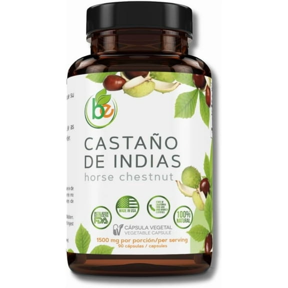 Castaño De Indias (Horse Chestnut Capsules) – 1500 mg per Serving, 90 Veggie Caps, 100% Natural, Premium Dietary Supplement, Made in USA – Supports Circulatory & Vein Health