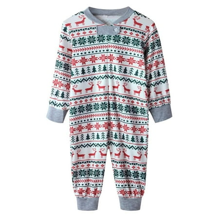 

Matching Family Holiday Pajamas Set Cotton Xmas Long Sleeve Top with Reindeer Print Stripe Trousers Gray