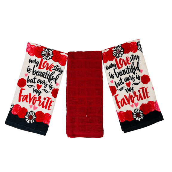 Serafina Home Valentine Kitchen Towels My Favorite Love Story, Set Of 3