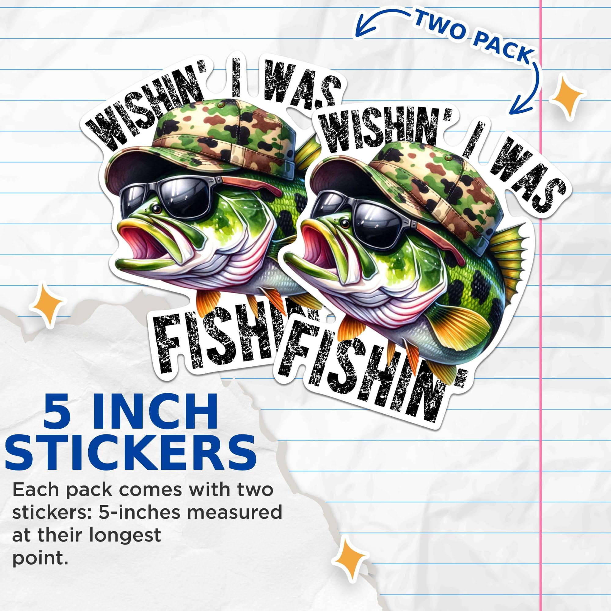 2 Pack) Wishin' I was Fishin' Stickers - Fisherman Fishing Angler