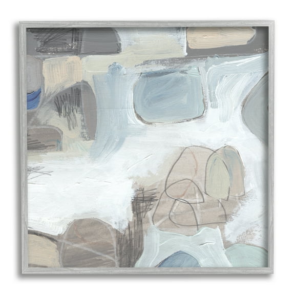 Conceptual Geometric Shapes Busy Lines Grey Blue Abstract Framed Art Print Wall Art, 17x17