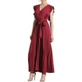 thumbnail image 1 of Vestido largo con escote en V y volantes Inspire Chic para mujer, rojo, 1 of 6