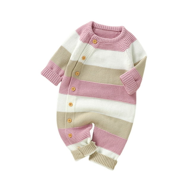 HAiming Barboteuse en Tricot à Rayures pour Bébés Garçons Filles, Combinaison Décontractée à Manches Longues, Col Rond, Boutonnée