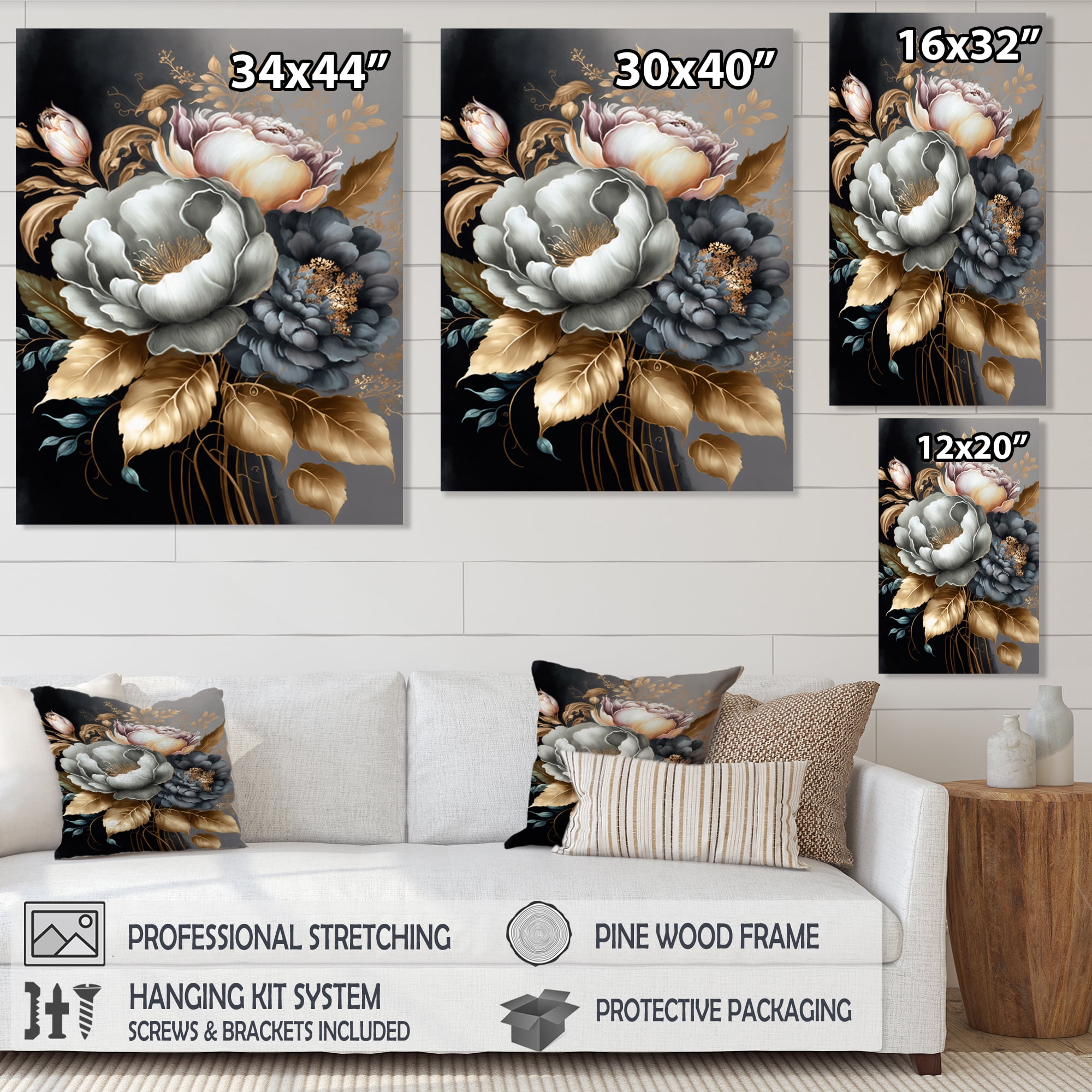 Designart Blue Blooming Bouquet V Canvas Wall Art