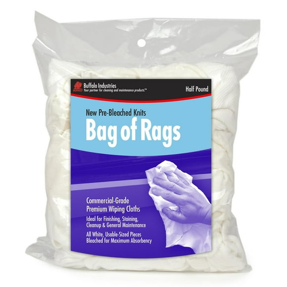 Buffalo Industries (60205) New Pre-Bleached Knit Cloth Rags - 1/2 lb. Bag