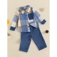 thumbnail image 5 of Baby Toddler Boy Fall Outfits 6 12 24 Months 2T 3T 4T 5T Classic Long Sleeve Plaid Print Jacket + Corduroy Pants Set Kid Clothes, 5 of 9