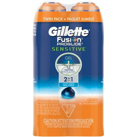 Gillette Fusion ProGlide Sensitive Ocean Breeze Shave Gel Twin Pack, 12
