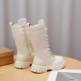 thumbnail image 3 of OGLCCG Lace Up Comfort Boots Girls Leather Side Zipper Round Toe Lug-Sole Mid Calf Booties Punk Goth Winter Boots for Little Big Kid, 3 of 8