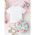 thumbnail image 3 of FEORJGP Toddler Baby Girls Summer Shorts Set 3M 6M 1T 2T 3T Infant Short Sleeve T-shirt Crew Neck Shirt Tops Elastic Waist Letters Print Shorts with Ble Girl Cartoon Cute Casual Daily Outfit, 3 of 9