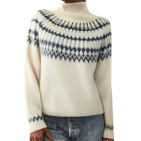 Arlun Womens Fair Isle Sweaters Vintage Argyle Iceland Oversized Sweaters Colorful Crew Neck Loose Comfortable Knit Tops Long Sleeve Fall Winter Warm Pullover Tops Light Gray XL