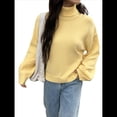 thumbnail image 1 of Suéter de Cuello Alto para Mujer, Jersey de Punto Grueso de Larga con Dobladillo Alto y Bajo, Top Moderno para Otoño e Invierno. Amarillo S, 1 of 9