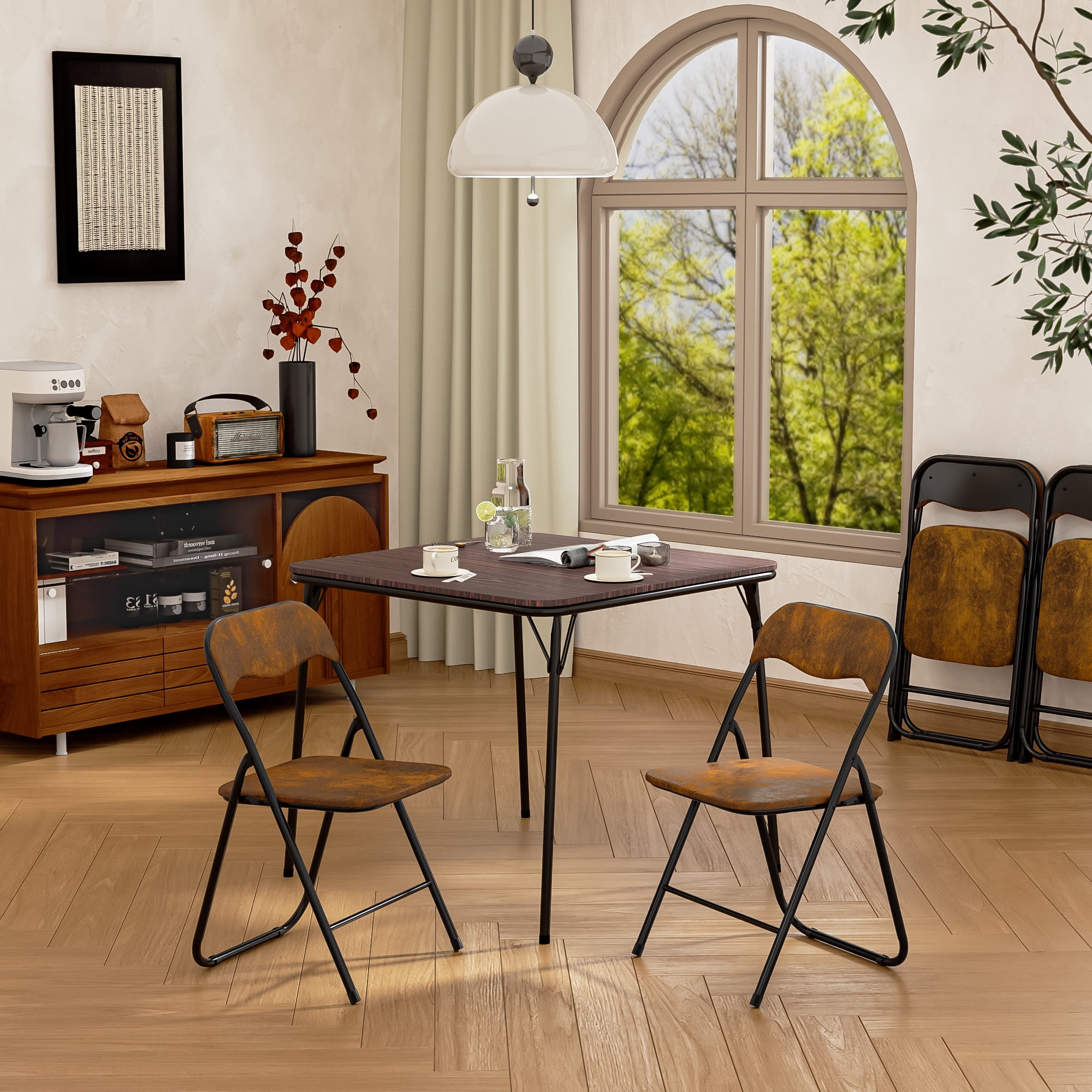 Homy Casa 34" Folding Card Table, Portable Wood Table Top for Party Picnics Games, Walnut