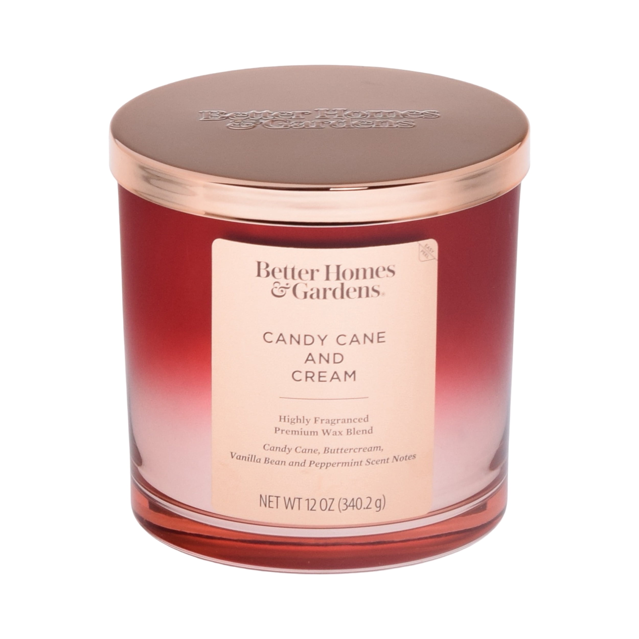 Better Homes & Gardens Candy Cane & Cream Scented 2-Wick Metallic Ombre Jar Candle, 12 oz
