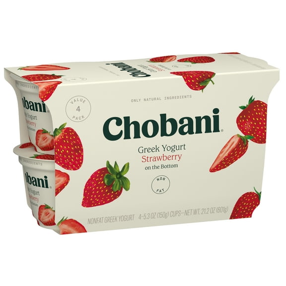 Chobani Non-Fat Greek Yogurt Strawberry on The Bottom 5.3 oz 4PK