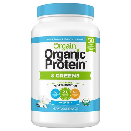 Orgain Organic Protein & Greens Powder, Vanilla, 21g Protein, 2.0lb, (The Best Organic Protein Powder)