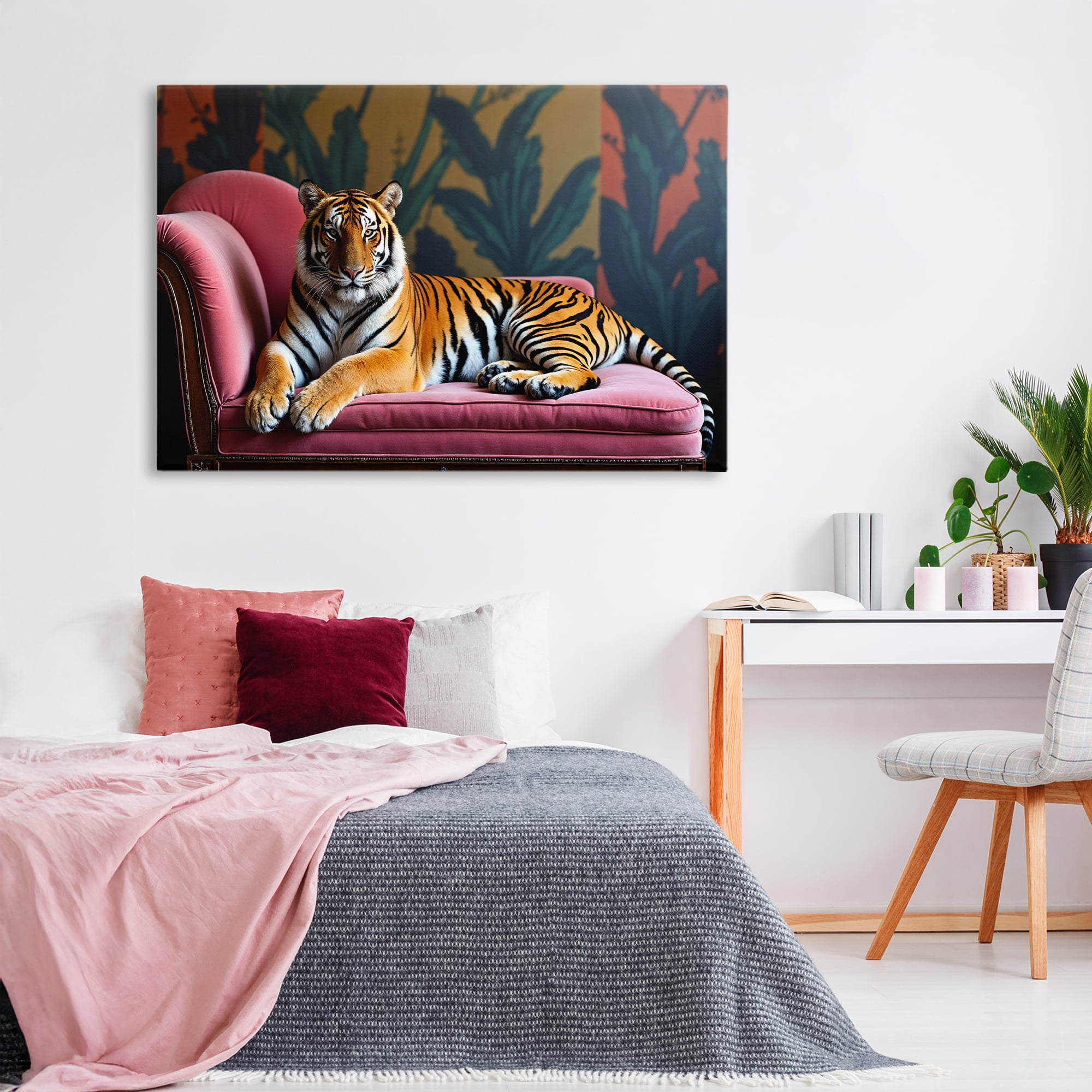 Exotic Tiger Lounging Canvas Wall Art, design by Lettered and Lined