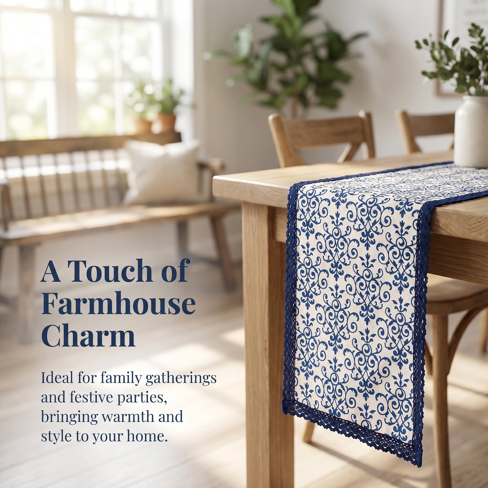 Unique Bargains Birthday Decorations Washable Cotton Kitchen Runner Blue 11.8x86.6in