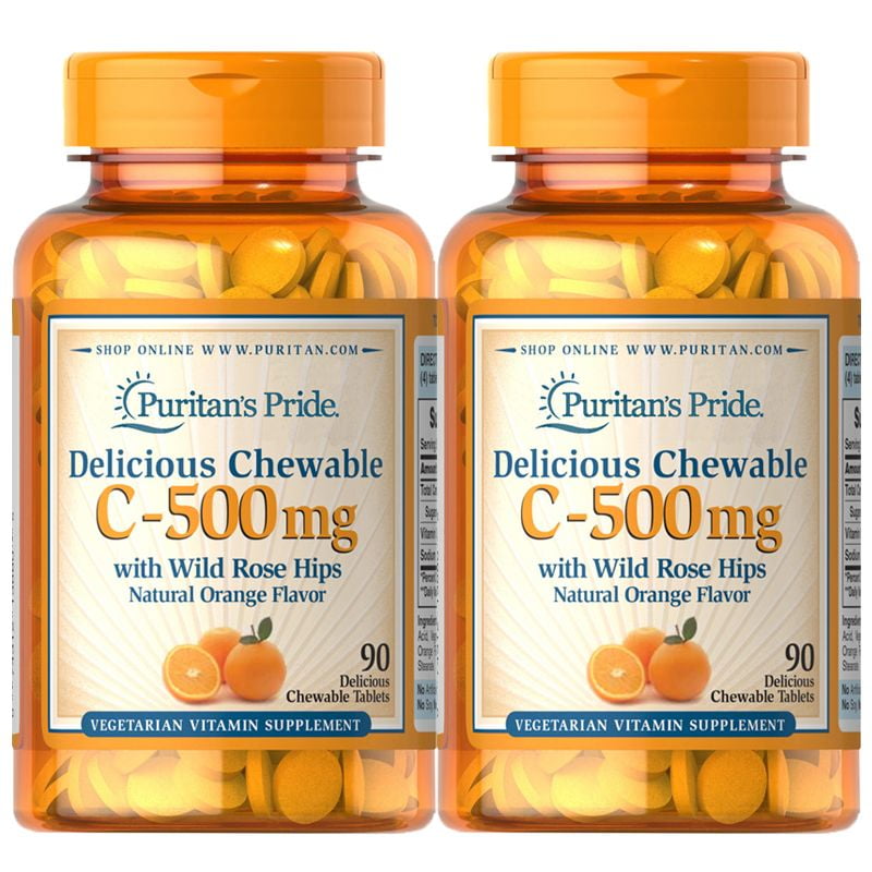 250 Chewables by Puritans Pride® Chewable Vitamin C-500 mg with Rose Hips Supports Immune System Health** 