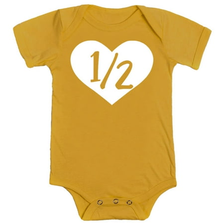 

Half Birthday Bodysuit Girls 1/2 in Heart Birthday Glitter Gold Outfit for Baby Girls White on Mustard Bodysuit 12 Months