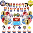 thumbnail image 2 of Decoración para fiesta de cumpleaños infantil con globos y temática de superhéroes, pancarta de Mujer Maravilla, juego de tarjetas para pastel, globos para baby shower, suministros para eventos y fies, 2 of 5