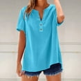 thumbnail image 4 of YHAJDS Womens Short Sleeve Tshirts Top for Women Short Sleeve Shirt Summer Linen V Neck Solid Color Comfort Shirt, 4 of 4