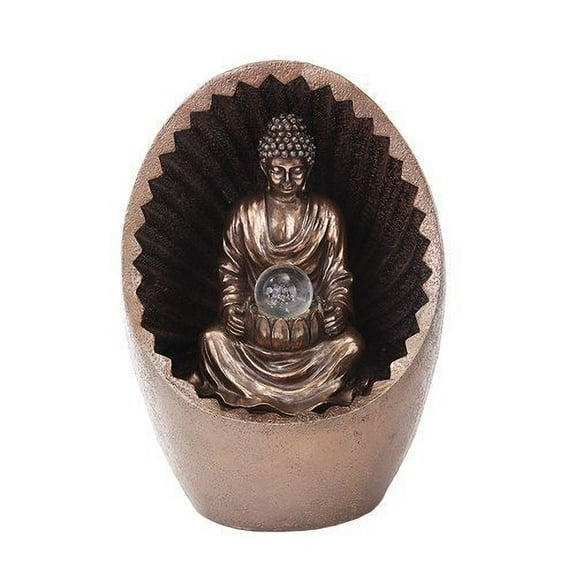 9 Inch Bronze Colored Sitting Inside Buddha with Lotus Flower Figurine