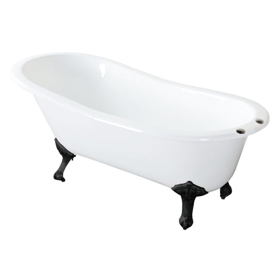Aqua Eden VCT7D5431B0 54" Cast Iron Oval Single Slipper Clawfoot Tub (7" Faucet Drillings), White/Matte Black