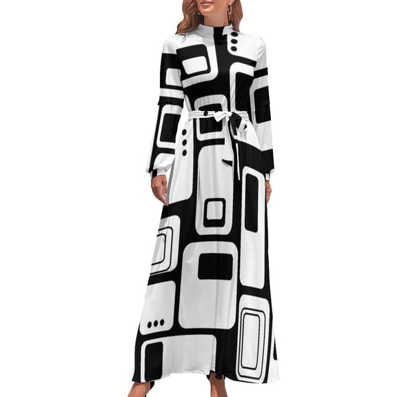 Black White Contrast Abstract Long Dress elegant women's dresses for wedding Long dresses