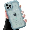 thumbnail image 2 of for iPhone 13 Pro Case 6.1" Curly Wave Edge Design Transparent Bling Glitter Star Shiny Case Cute Clear Transparent Full Protection Soft TPU Shockproof Phone Cover for Women Girls, Blue, 2 of 15