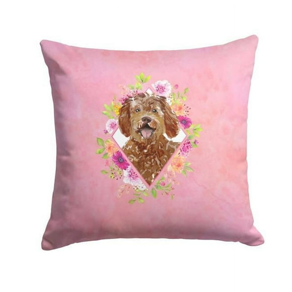 Carolines Treasures CK4228PW1414 14 x 3 x 14 in. Labradoodle Pink Flowers Fabric Decorative Pillow