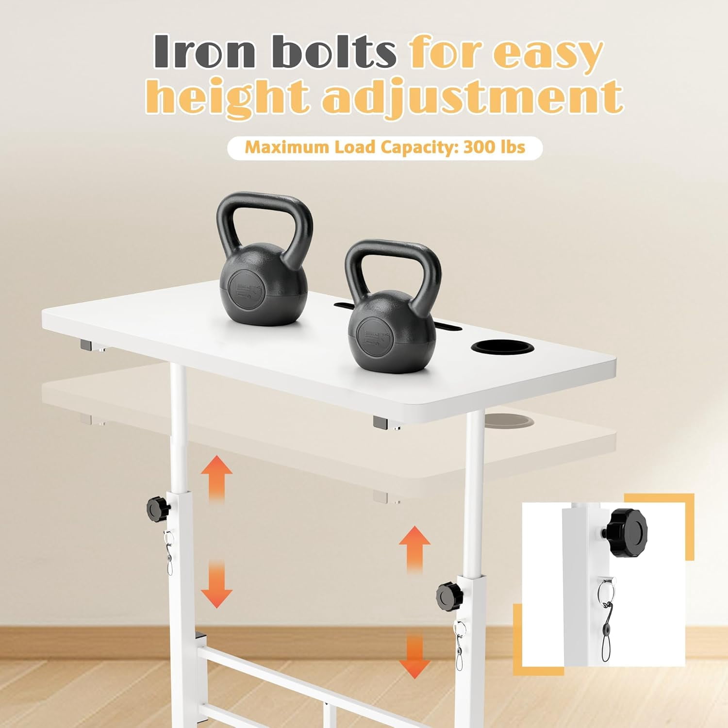 MONGJI Small Portable Standing Desk Adjustable Height, Mobile Stand Laptop Computer Workstation with Lockable Wheels for Walking Pad Treadmill (White)