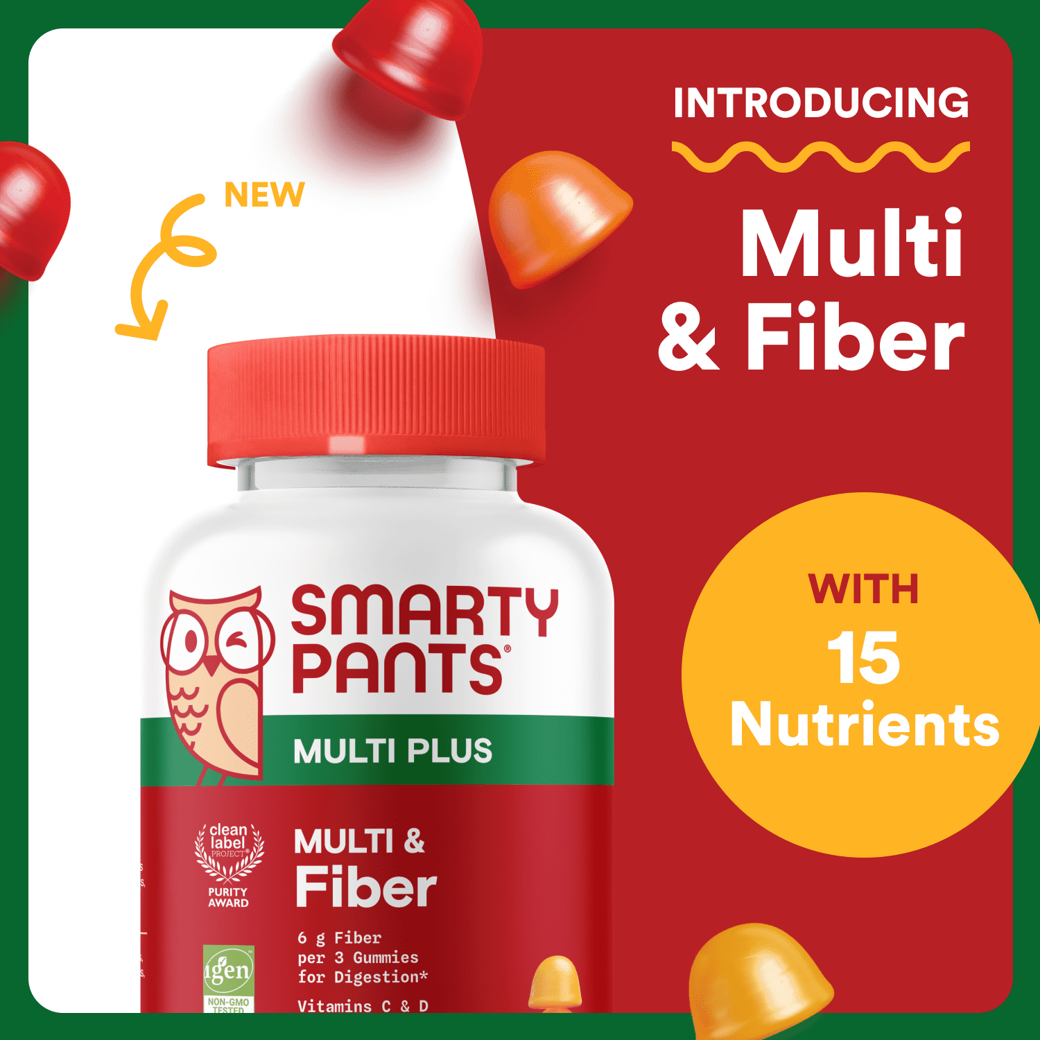 SmartyPants Adult Plus Multi & Fiber Gummies for Digestive Health, New Product, 90ct