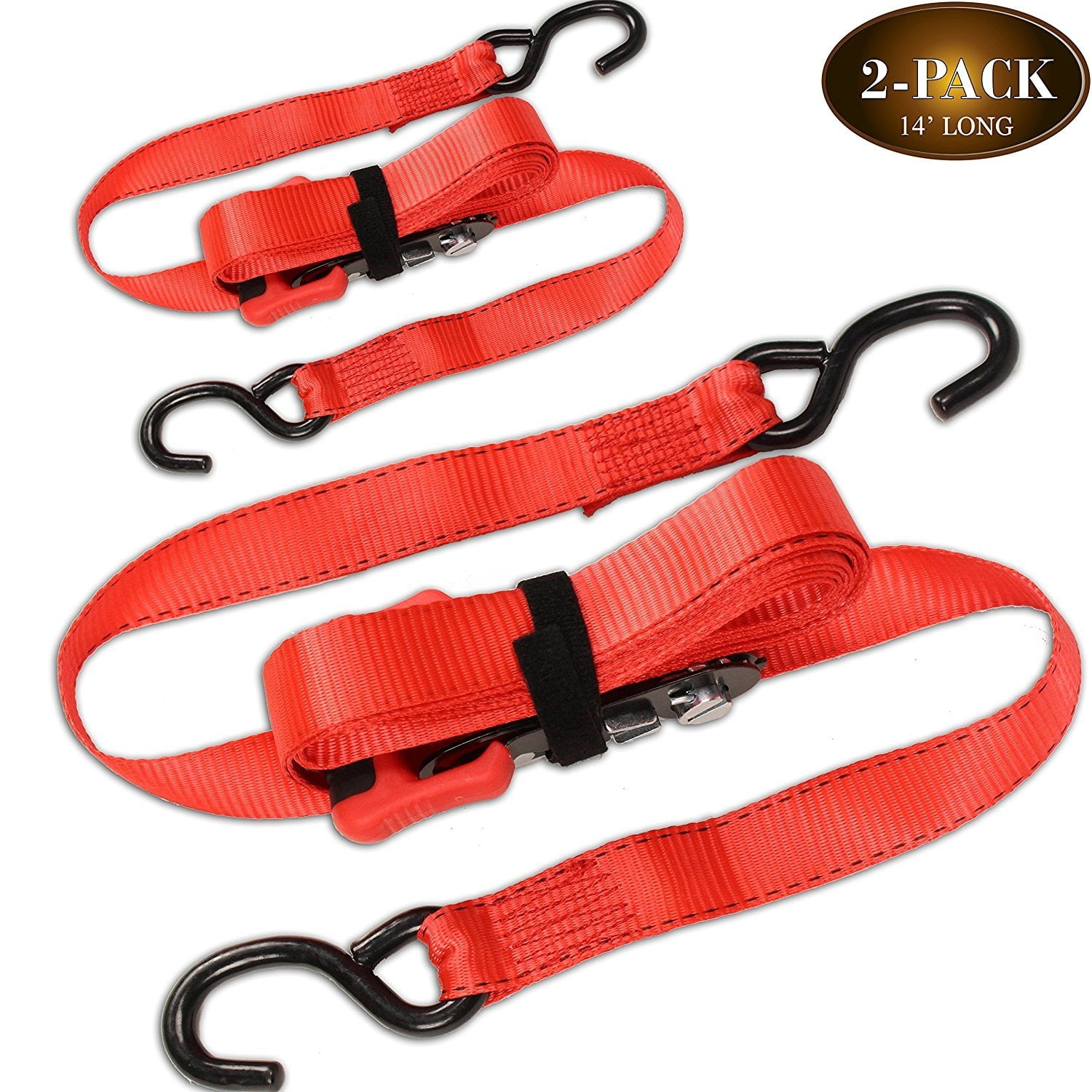 (2 Pack) Sliding Ratchet Strap with Vinyl Coated S Hook (1.25”x 14’ long), Adjustable Ratcheting (2 Pack) Sliding Ratchet Strap with Vinyl Coated S Hook (1.25”x 14’ long), Adjustable Ratcheting