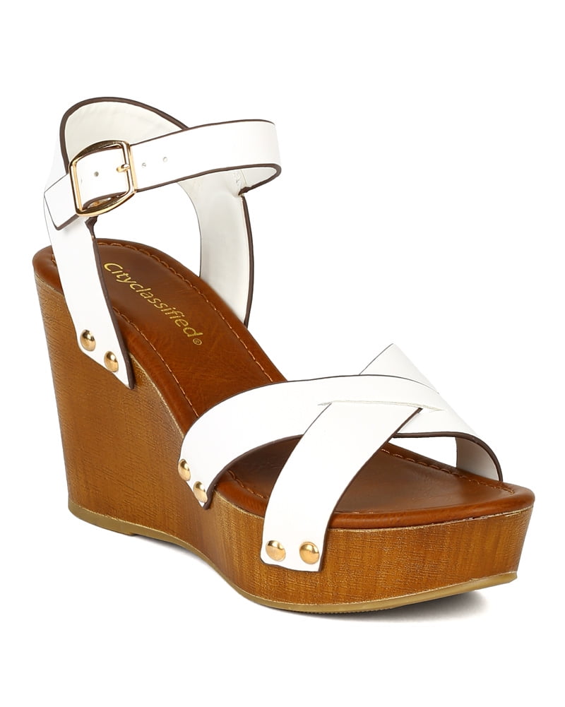 City Classified BA18 Women Leatherette Open Toe Criss Cross Ankle Strap Sandal Wedge