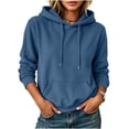 thumbnail image 6 of SYwaren Women's Knit Hoodie Long Sleeve Winter Casual Sweatshirt with Pockets Solid Color Tops, 6 of 7