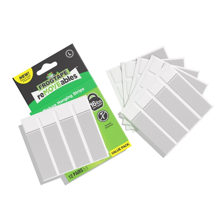 FrogTape reMOVEables Large White Picture Hanging Strips, 12 Pairs
