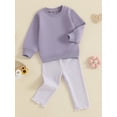 thumbnail image 3 of Suealasg Toddler Girl Clothes 6M 1T 2T 3T Infant Baby Girl Fall 2Pcs Outfits Set Letter Print Long Sleeve Sweatshirts Pullover Top Striped Print Pants Set, 3 of 7