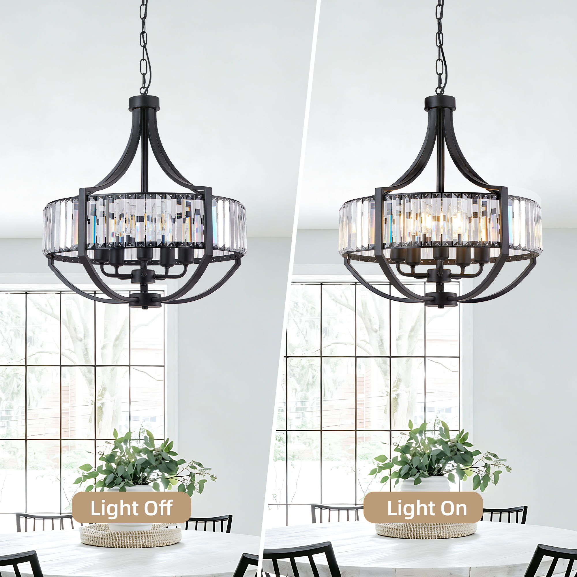 Leumius Modern Farmhouse Crystal Chandeliers, 5-Light Black Antique Pendant Chandelier, Contemporary Hanging Light Fixture for Living Room Bedroom Foyer Kitchen Island Entryway