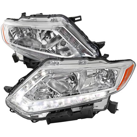 LED Strip Factory Style Headlights (Chrome Housing/Clear Lens) Made for and Compatible with 2014-2016 Nissan Rogue