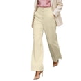 thumbnail image 2 of Women's High Waisted Wide Leg Pants, Single Breasted Office Trousers with Side Pockets, Structured Drape Casual Suit Pants for Work and Business Casual Beige L, 2 of 5
