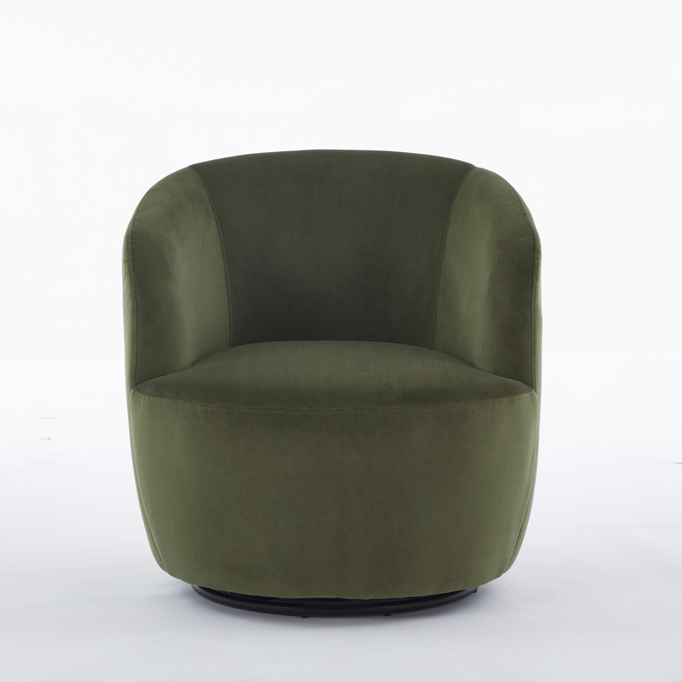 Noble House Valda Upholstered Velvet Barrel Chair, Swivel Reading Lounge Armchair with Metal Base for Bedroom, Green