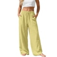 thumbnail image 1 of Women's Plus Size Linen Pants, Drawstring Waist, Loose Casual Joggers, Breathable Summer Wide Leg, 1 of 9