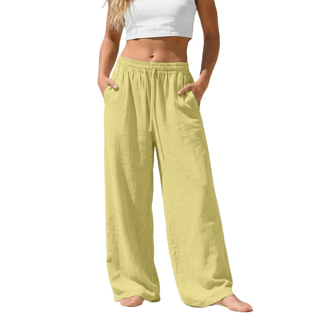 Women's Plus Size Linen Pants, Drawstring Waist, Loose Casual Joggers, Breathable Summer Wide Leg