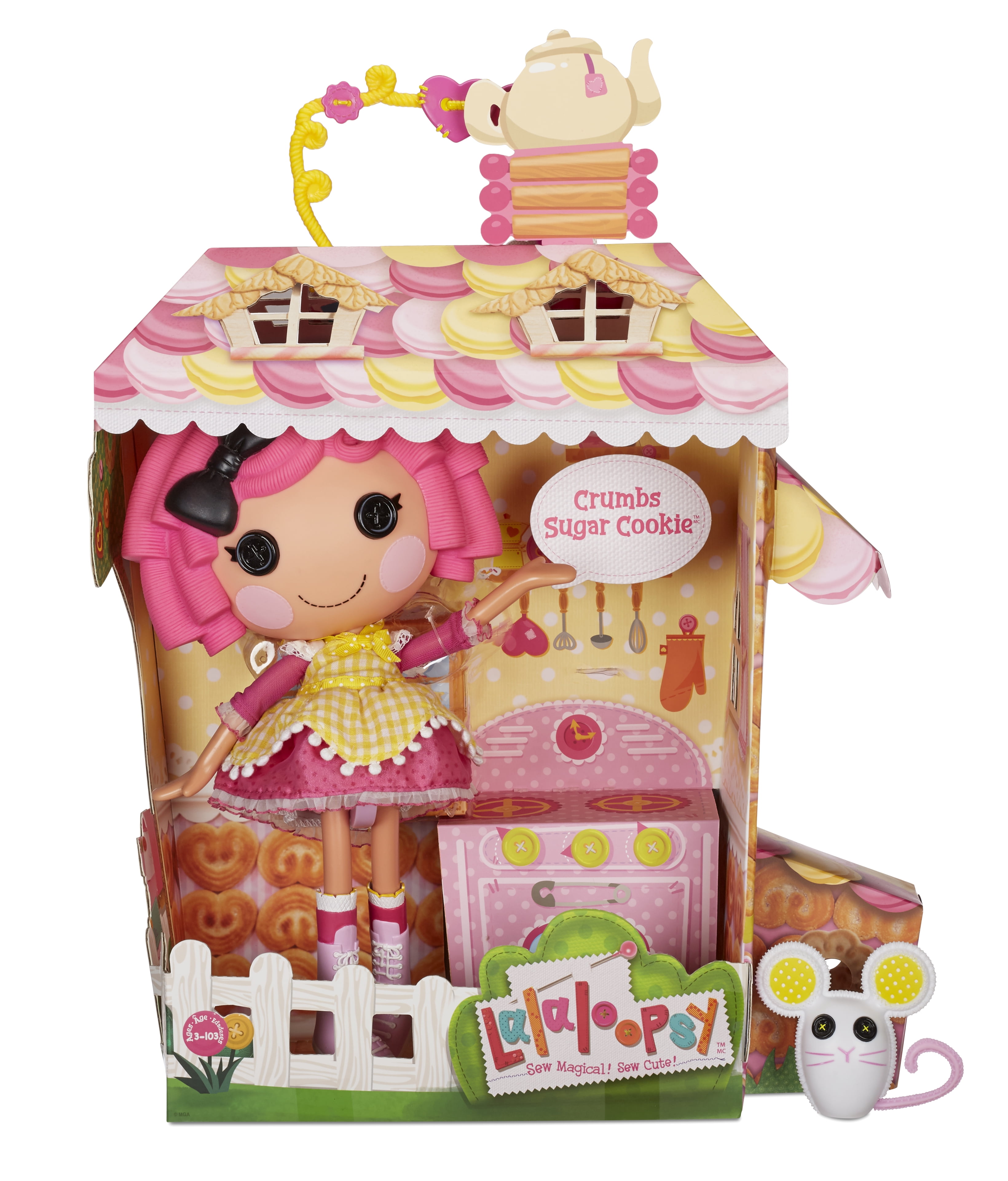 in Reusable House Package playset 13 Baker Doll with Changeable Pink and Yellow Outfit and Shoes for Ages 3-103 Multicolor Crumbs Sugar Cookie with Pet Mouse Lalaloopsy Doll 
