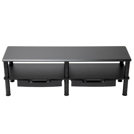 Mind Reader - Dual Monitor Stand, Storage Shelf, Desktop Organizer, Riser, Office, 38.5"L x 11"W x 10.5-12.5"H - Black
