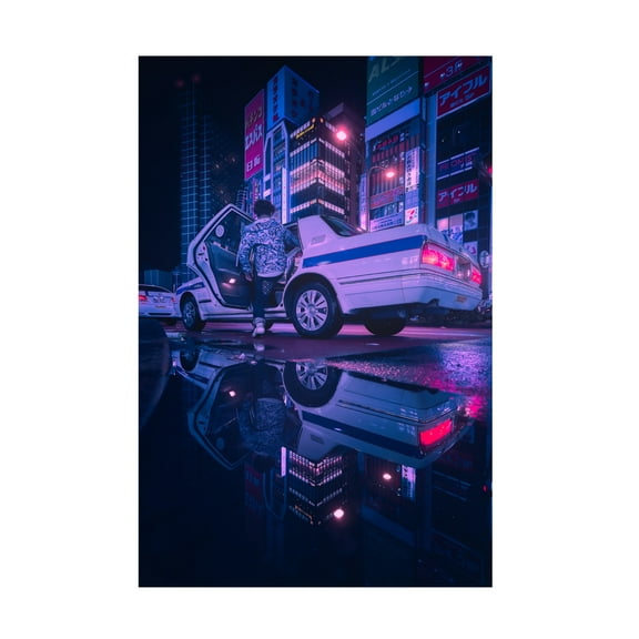 Canvas Wall Art - Javier De La 'Tokyo Blue Rain' Wall Art for Living Room, Bedroom, or Office Décor by Trademark Fine Art - 12 x 19 Inches