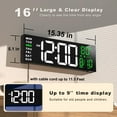 thumbnail image 2 of 16" Large Digital Wall Mount Clock, Count Down Timer, Alarm, Big LED, RGB Color, DST, Temperature for Living Room Classroom Desk, Xmas, Birthday Gift for Senior Mom Dad, White Green, 2 of 14