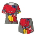 thumbnail image 5 of "Wukai Dinosaur Super Hero Cartoon Women's Pajama Set - Short-Sleeve Top and Shorts with Elastic Waistband and Pockets for Loungewear, Yoga, and Casual Wear-XX-Large, 5 of 8