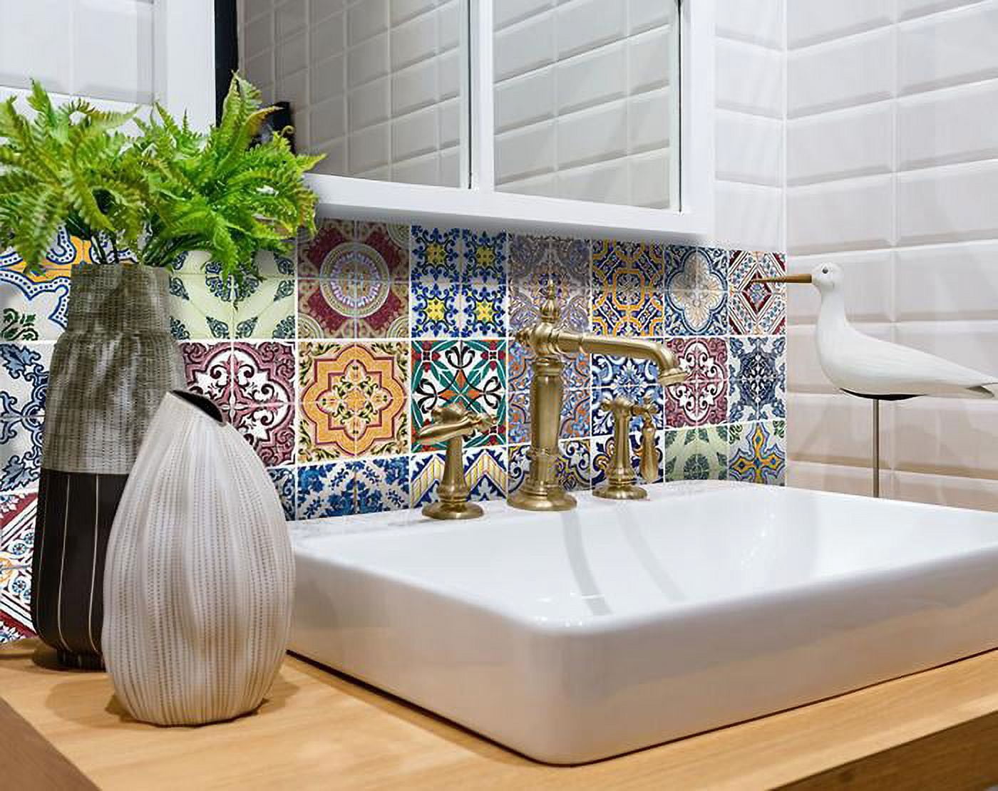HomeRoots 400364 8 x 8 in. Linna Multi Blue Mosaic Peel & Stick Tiles